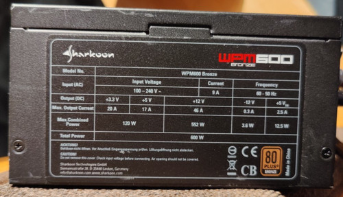 Sharkoon wpm600 bronze 600w - bronze, pc